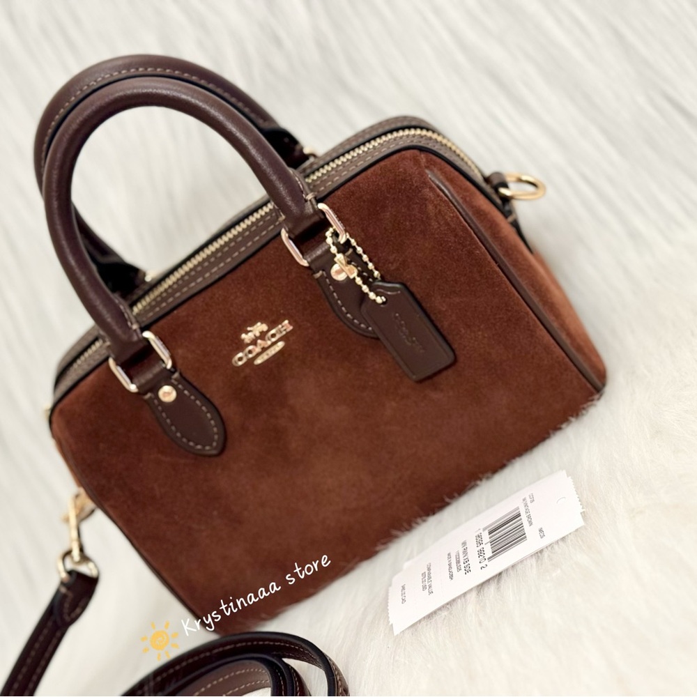 NWT Coach Mini Rowan Crossbody Bag CCF29 suede/Vintage Brown - Picture 12 of 16